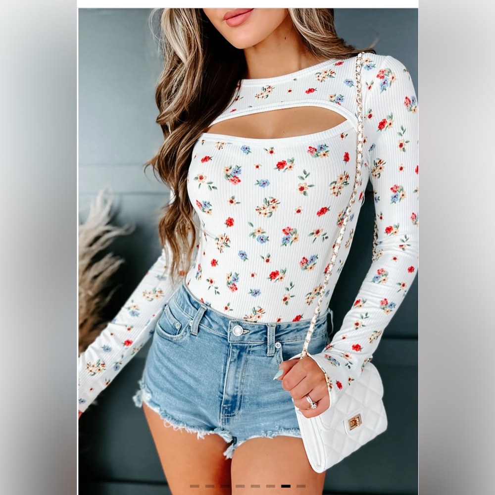 Hopelessly Yours NanaMacs Original Long Sleeve Cut-Out Floral Bodysuit